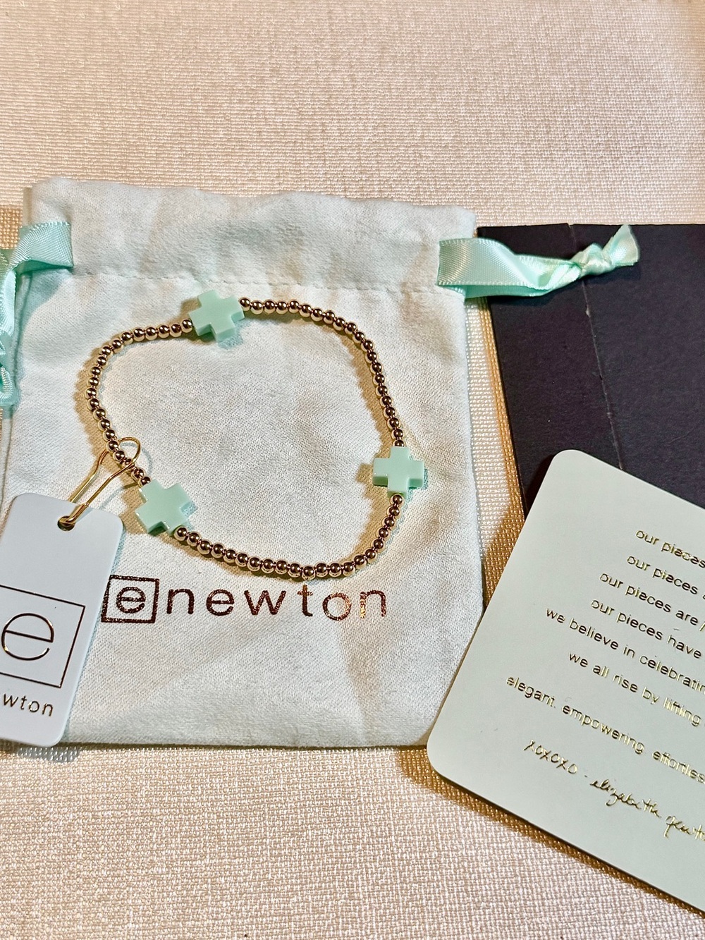 Enewton Signature Aqua/Mint Cross Gold Beaded Bracelet New